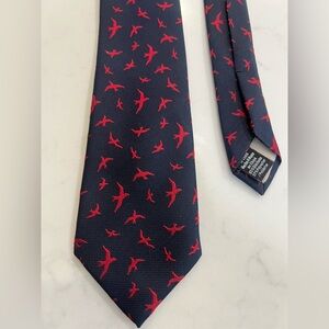 Wembley Dark Blue Tie with Red Bird Design